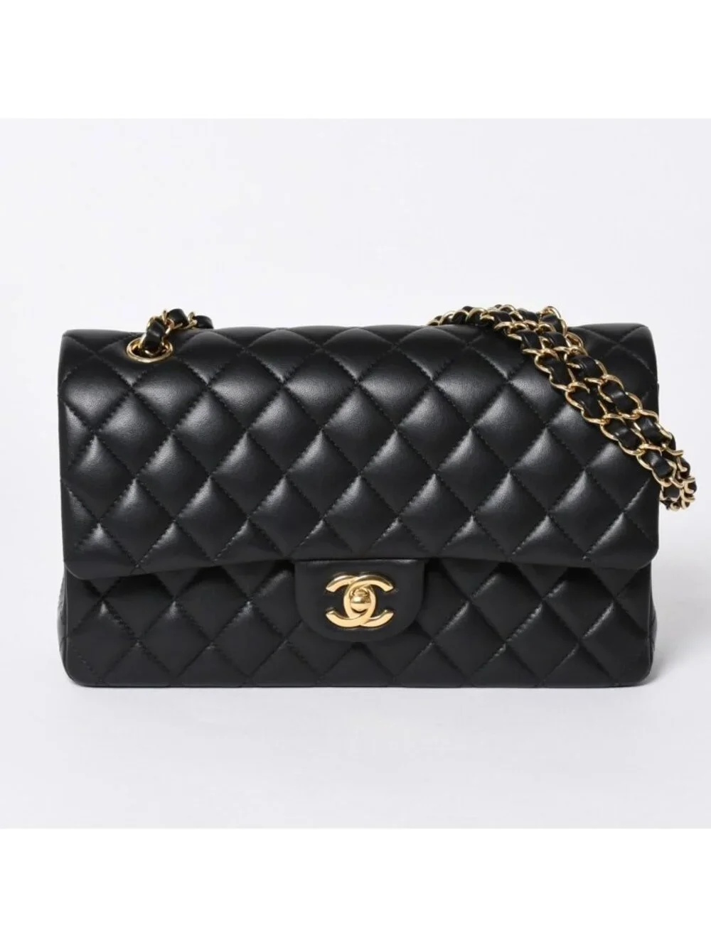 Chanel Quilted 25 Double Flap Chain Shoulder Bag Base CC Logo Lambskin Black
